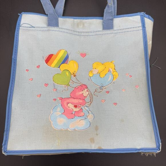 Vintage 1980s Care Bears Light Blue Tote Bag Pouch Carrying Bag Kids Size Rare - Picture 2 of 7